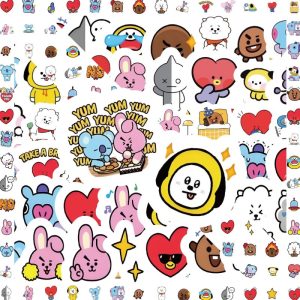 100pcs Cartoon BTS Stickers for Water Bottle,Vinyl Waterproof BT21 Stickers for Laptop,Bumper,Skateboard,Water Bottles,Computer,Phone,Sticker for Kids Teens Adult